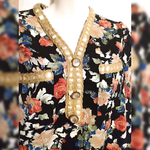 V neck Single-breasted Long-sleeved Floral Chiffon Shirts XL - Picture 8 of 12